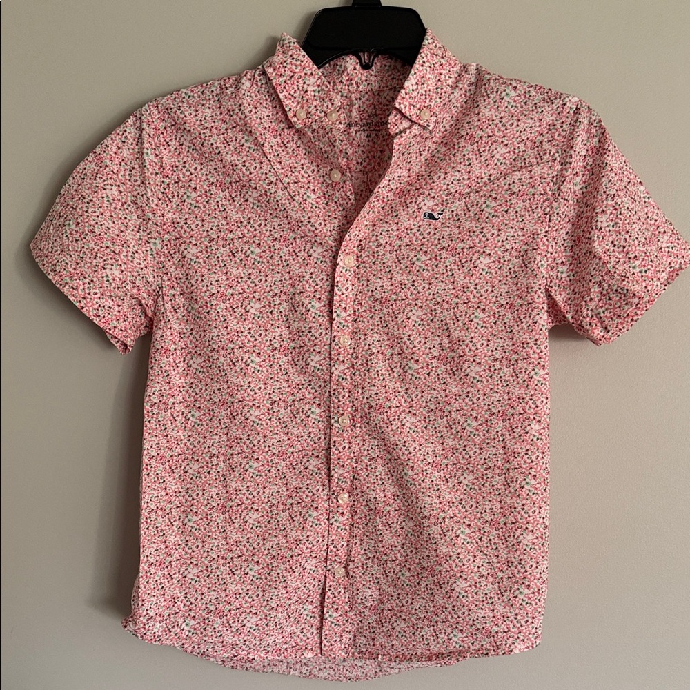 Vineyard Vines Boys Size Medium Pink Floral Short-Sleeve Button-Down Shirt